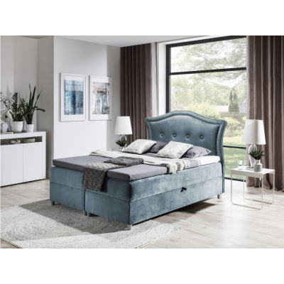 Elegantní rustikální postel Bradley 120x200, šedomodrá + TOPPER