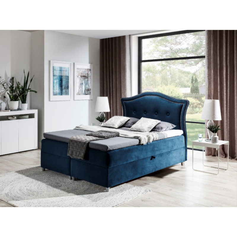 Elegantní rustikální postel Bradley 120x200, modrá + TOPPER