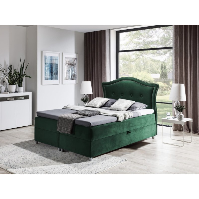 Elegantní rustikální postel Bradley 140x200, zelená + TOPPER