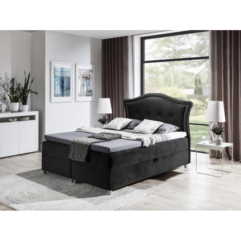Elegantní rustikální postel Bradley 140x200, černá + TOPPER