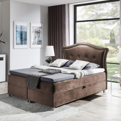 Elegantní rustikální postel Bradley 160x200, hnědá + TOPPER