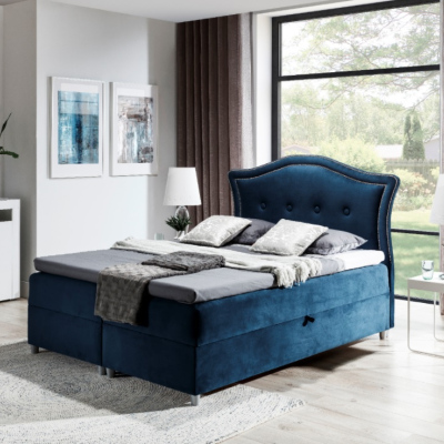 Elegantní rustikální postel Bradley 160x200, modrá + TOPPER