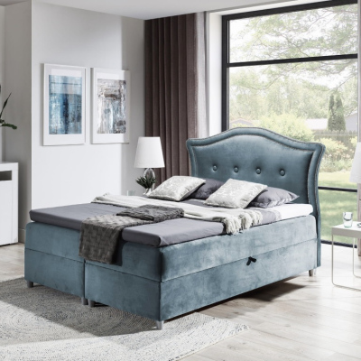 Elegantní rustikální postel Bradley 180x200, šedomodrá + TOPPER