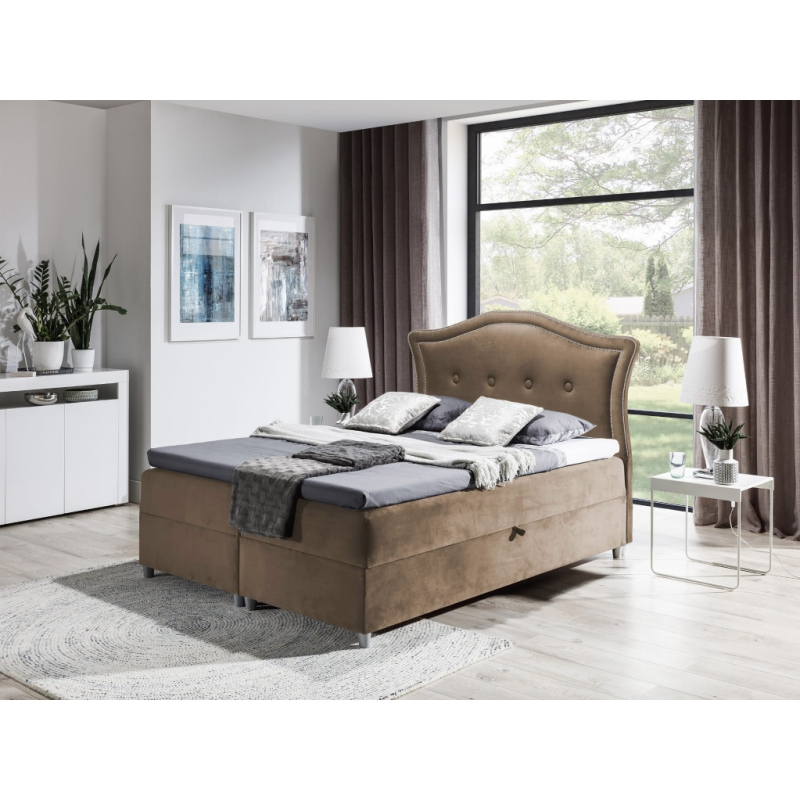 Elegantní rustikální postel Bradley 180x200, světle hnědá + TOPPER