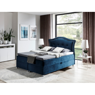 Elegantní rustikální postel Bradley 180x200, modrá + TOPPER