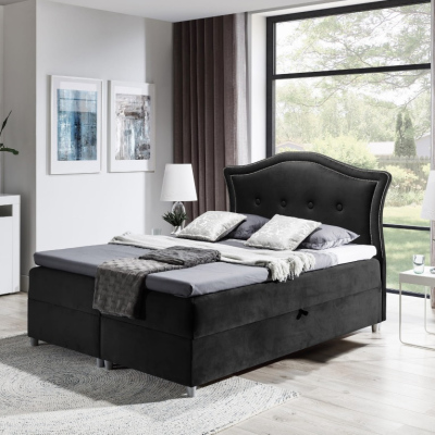Elegantní rustikální postel Bradley 200x200, černá + TOPPER