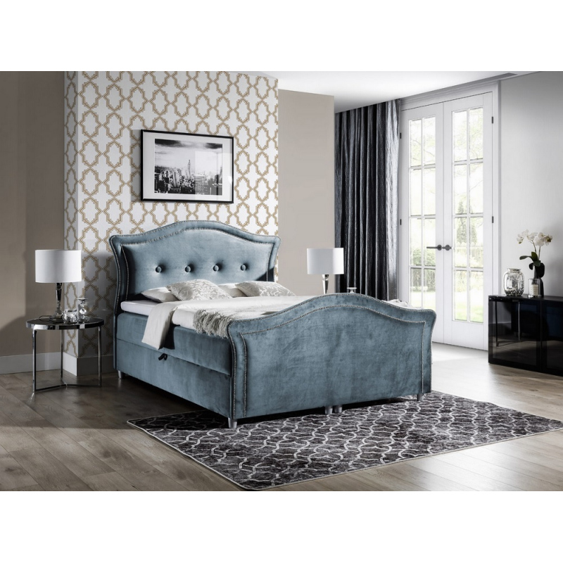Kouzelná rustikální postel Bradley Lux 160x200, šedomodrá + TOPPER