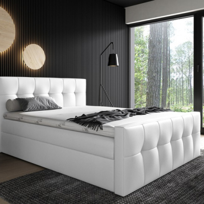 Čalouněná postel Maxim 120x200, bílá eko kůže + TOPPER