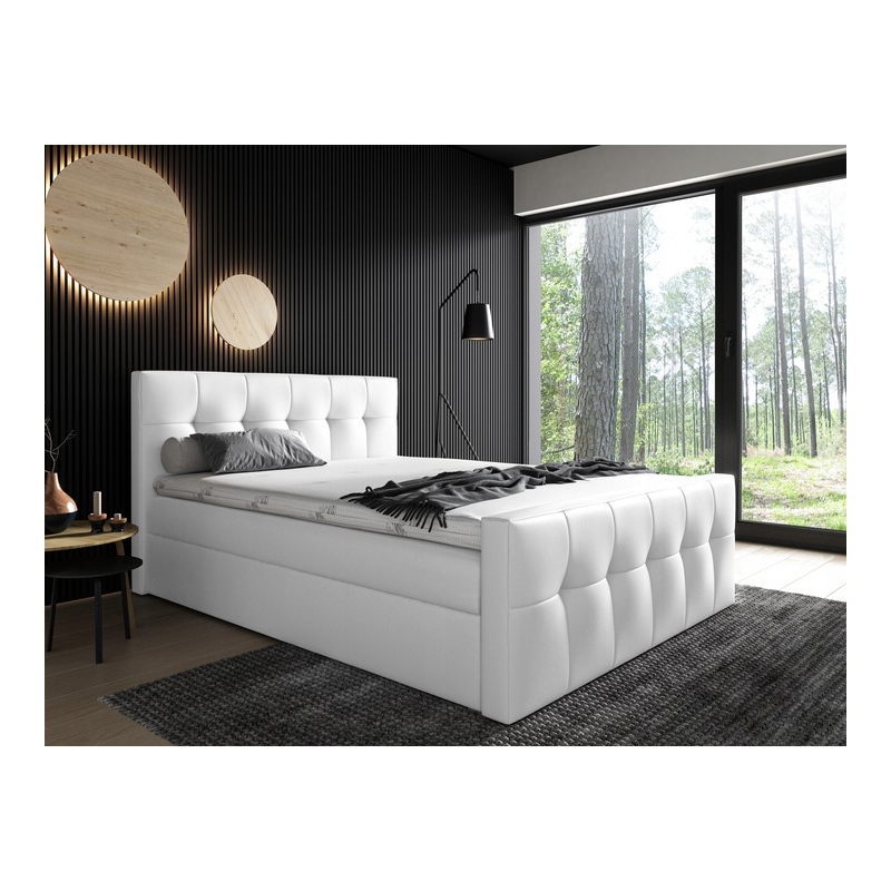 Čalouněná postel Maxim 140x200, bílá eko kůže + TOPPER