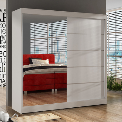 Elegantní šatní skříň 200 BULAN III, bílá se zrcadlem