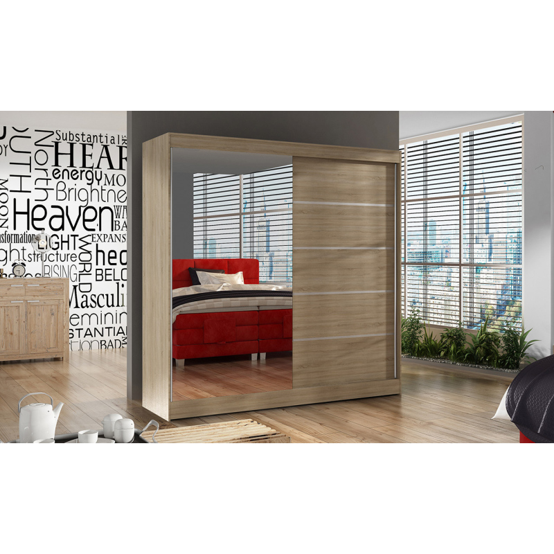 Elegantní šatní skříň 200 BULAN III, dub Sonoma se zrcadlem