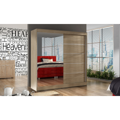 Elegantní šatní skříň 200 BULAN III, dub Sonoma se zrcadlem