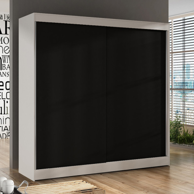 Prostroná šatní skříň 200 BULAN X, bílá s černými dveřmi