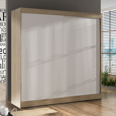 Prostorná šatní skříň 200 BULAN X, dub sonoma s bílými dveřmi
