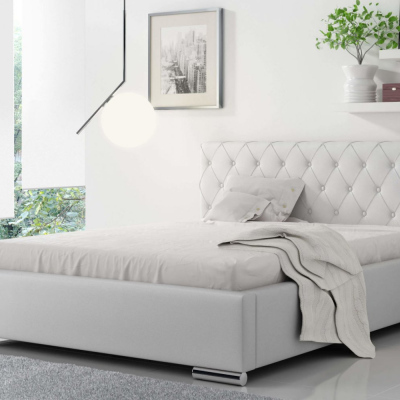 Čalouněná manželská postel Piero 160x200, bílá eko kůže