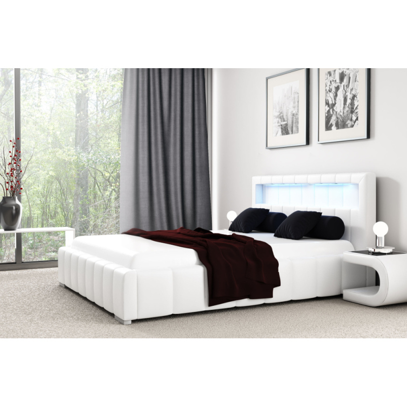 Manželská postel Fekri 140x200, bílá eko kůže