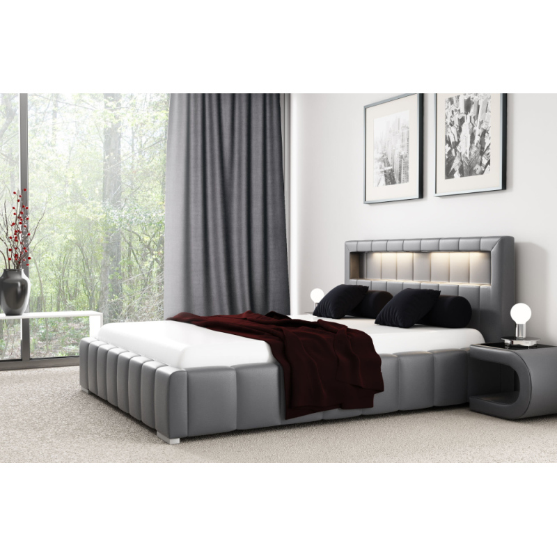 Manželská postel Fekri 120x200, šedá eko kůže