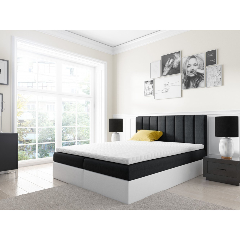 Dvoubarevná manželská postel Azur 200x200, černá + bílá eko kůže + TOPPER