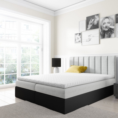 Dvoubarevná manželská postel Azur 200x200, šedá + černá eko kůže + TOPPER