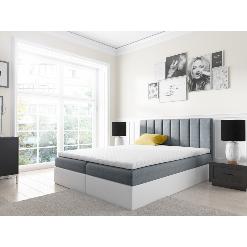 Dvoubarevná manželská postel Azur 200x200, šedomodrá + bílá eko kůže + TOPPER
