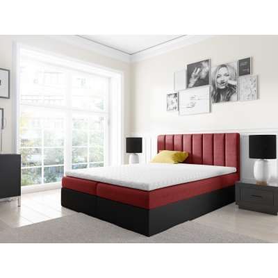 Dvoubarevná manželská postel Azur 200x200, červená + černá eko kůže + TOPPER