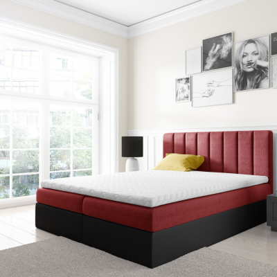 Dvoubarevná manželská postel Azur 160x200, červená + černá eko kůže + TOPPER