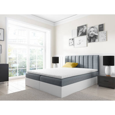 Dvoubarevná manželská postel Azur 140x200, šedomodrá + bílá eko kůže + TOPPER