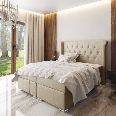 Elegantní čalouněná postel Maximo 160x200, béžová + TOPPER