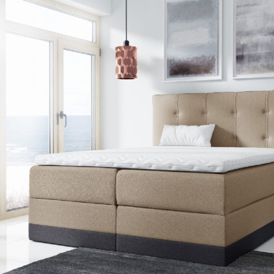 Jednoduchá čalouněná postel Tory 140x200, béžová + TOPPER