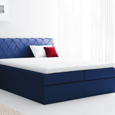 Pohodlná čalouněná postel Perez 120x200, modrá + TOPPER