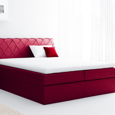 Pohodlná čalouněná postel Perez 140x200, červená + TOPPER