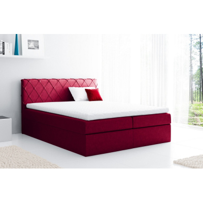 Pohodlná čalouněná postel Perez 140x200, červená + TOPPER