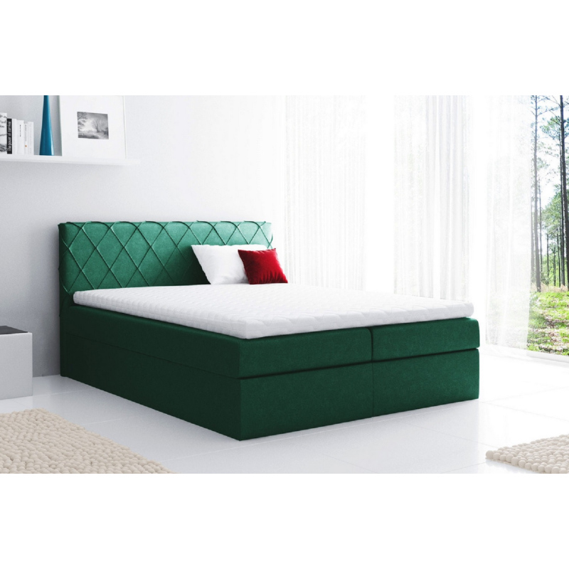 Pohodlná čalouněná postel Perez 140x200, zelená + TOPPER