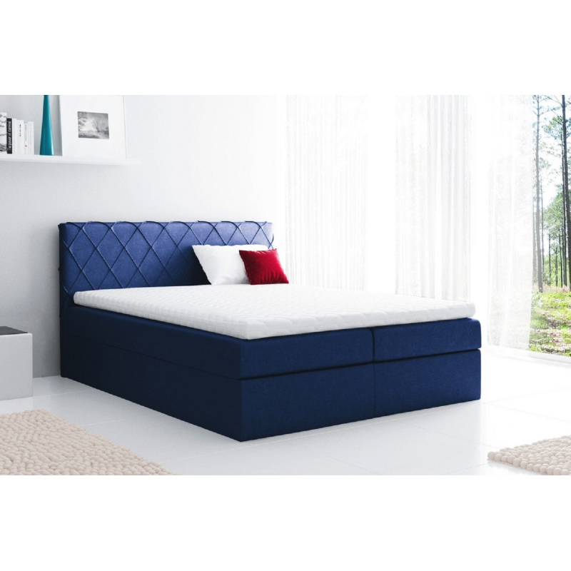 Pohodlná čalouněná postel Perez 140x200, modrá + TOPPER