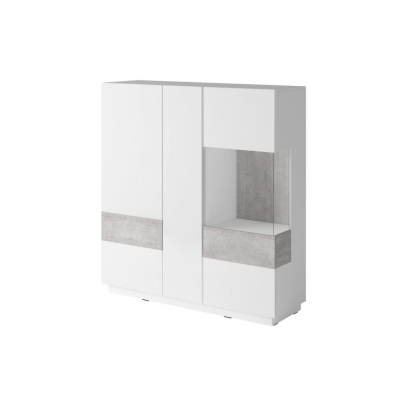 Vysoká třídveřová komoda SHADI, bílá + beton
