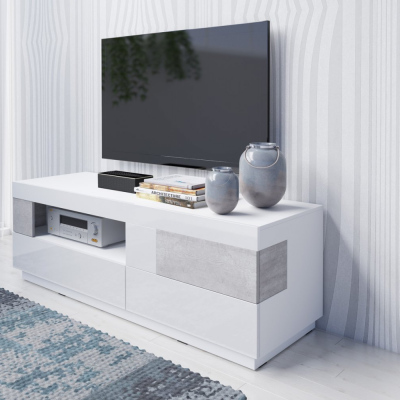 Jednoduchý televizní stolek SHADI, bílá/beton