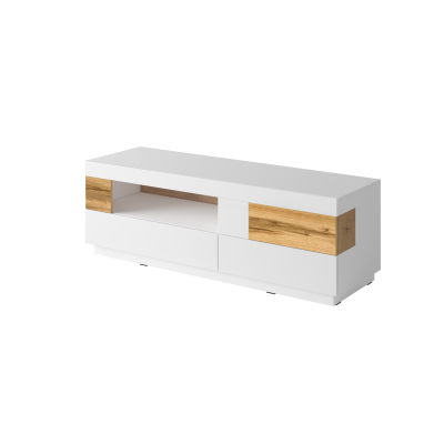 Jednoduchý televizní stolek SHADI, bílá/dub wotan