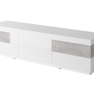 Jednoduchý televizní stolek se šuplíky SHADI, bílá/beton