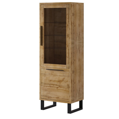 Minimalistická dvoudveřová vitrína GEJFUN, dub Wotan