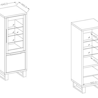 Minimalistická dvoudveřová vitrína GEJFUN, dub Wotan