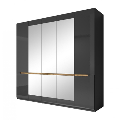 Pětidveřová skříň HACHI se třemi zrcadly - šířka 225 cm, antracit