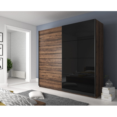 Velká skříň SÁRA s černým sklem 270 cm, dub Monastery