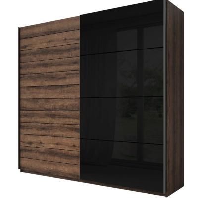 Velká skříň SÁRA s černým sklem 270 cm, dub Monastery