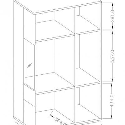 Vysoká komoda s prosklenou částí SHADI levá, bílá + beton