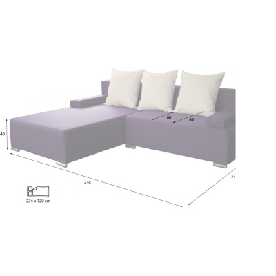 Rohová sedací souprava KAROLÍNA, fialová + krémové polštáře