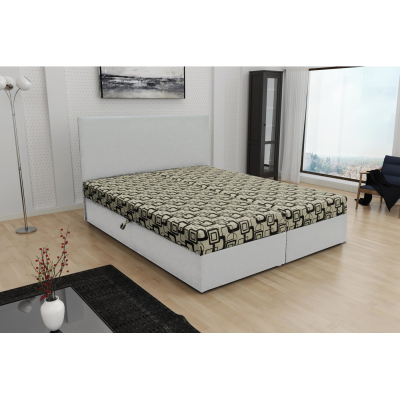 Odolná čalouněná postel s úložným prostorem DANIELA 160x200, bílá + béžová
