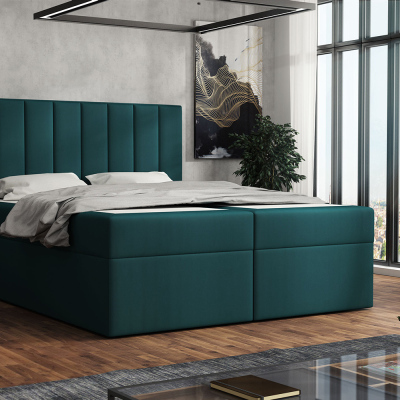 Čalouněná postel boxspring 140x200 SAMANTA - modrozelená
