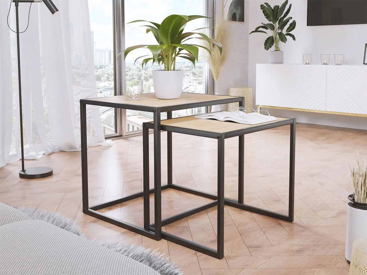 Set 2x příruční stolek VUORES – černý / hnědý