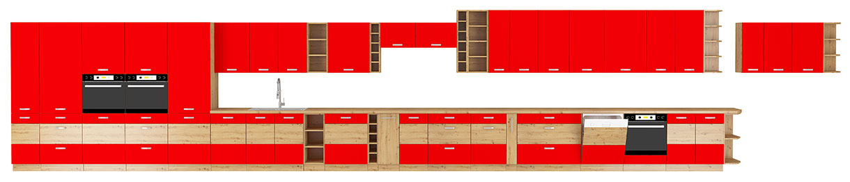 Kuchyně ADARA - červená / dub artisan