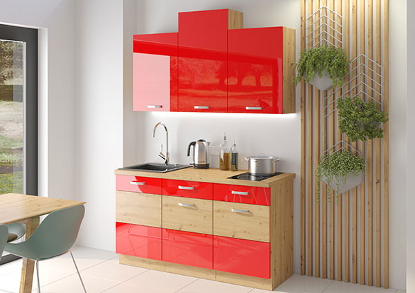 Kuchyně ADARA - červená / dub artisan